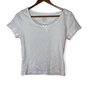 Chic White lace Short Sleeve Women's Tee